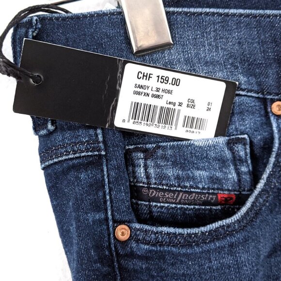 Diesel Sandy Slim Straight Jeans Mid Rise Stretch Denim Dark Blue Italy NEW - Picture 4 of 11